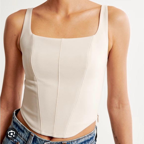 Abercrombie Women's Beige Crepe Scoopneck Corset Top - Picture 1 of 5